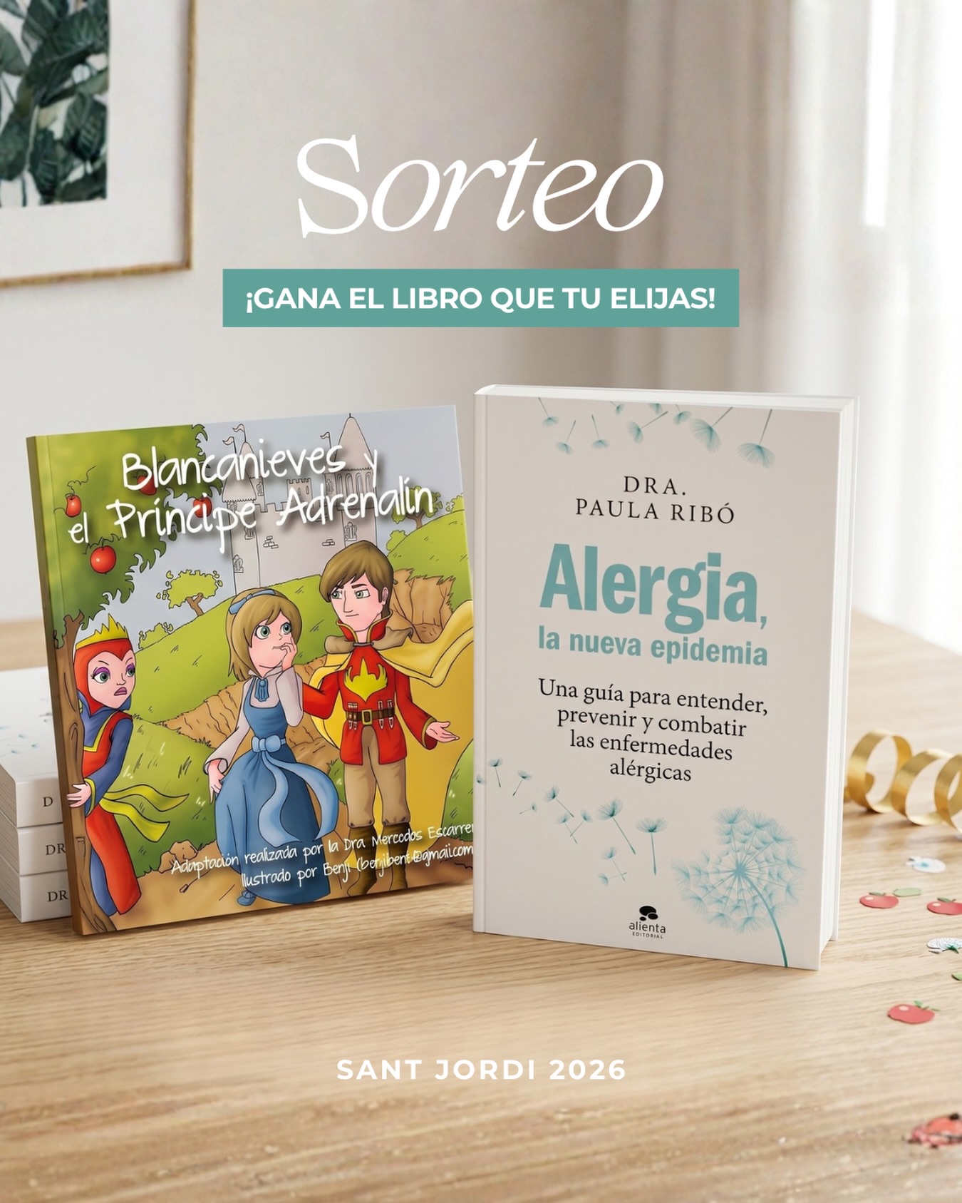 ¡SORTEO DOBLE de Sant Jordi!🌹📖

¡Hoy traemos un sorteo muy especial con dos libros increíbles y dos ganadores!

¿Cómo participar?

1️⃣ Sigue a ambas cuentas:
🔹 @dra.paularibo.alergia
🔹 @seicap_alergia

2️⃣ Dale ❤️ a este post

3️⃣ Comenta UN hashtag según el libro que te interese y menciona a un@ amig@:
🔹 Escribe #LIBRO si quieres el libro “Alergia, la nueva epidemia”
🔹 Escribe #CUENTO si quieres el libro “Blancanieves y el Príncipe Adrenalín”

Cuantas más veces comentes, ¡más probabilidades tendrás de ganar!

🎁 Habrá 2 ganadores:
🔹 1 ganador del libro “Alergia, la nueva epidemia”
🔹 1 ganador del libro “Blancanieves y el Príncipe Adrenalín”

📖🌹¡Tienes tiempo para participar hasta el dia de Sant Jordi a las 14:30h! 

Puedes consultar las bases legales del sorteo en el link de la biografía.

¡Mucha suerte! 🍀
.
#sorteo #sorteosantjordi #sorteigsantjordi